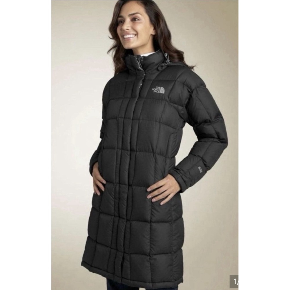 The North Face 600 Down Fill Puffer Parka Coat Women's XS Black Long City Hiking